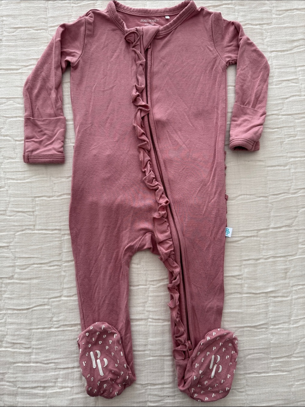 Posh Peanut Front Zip Ruffled Zip Footie 1 Pc - Dusty Rose, Size 0-3 M